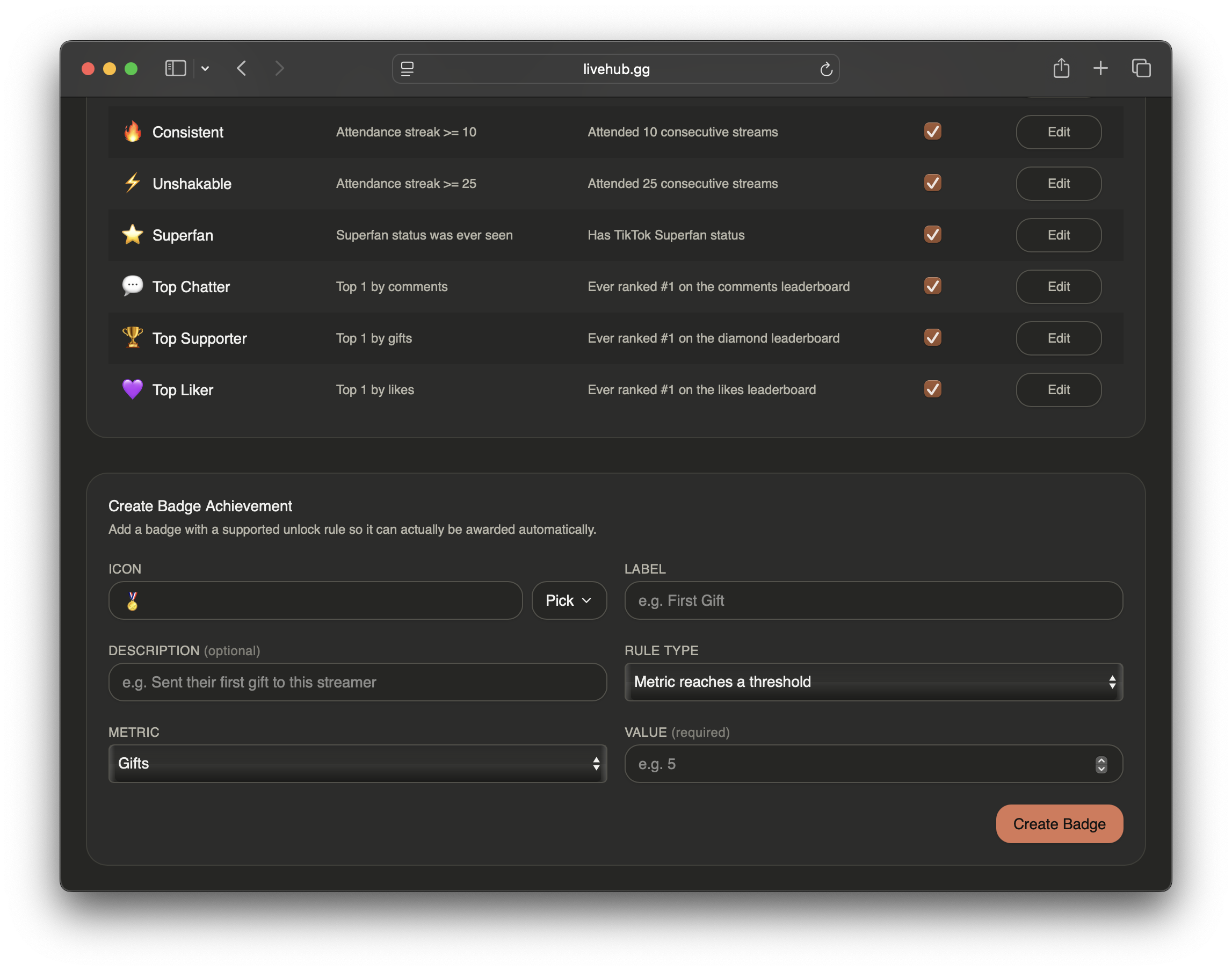 Custom achievement progression interface